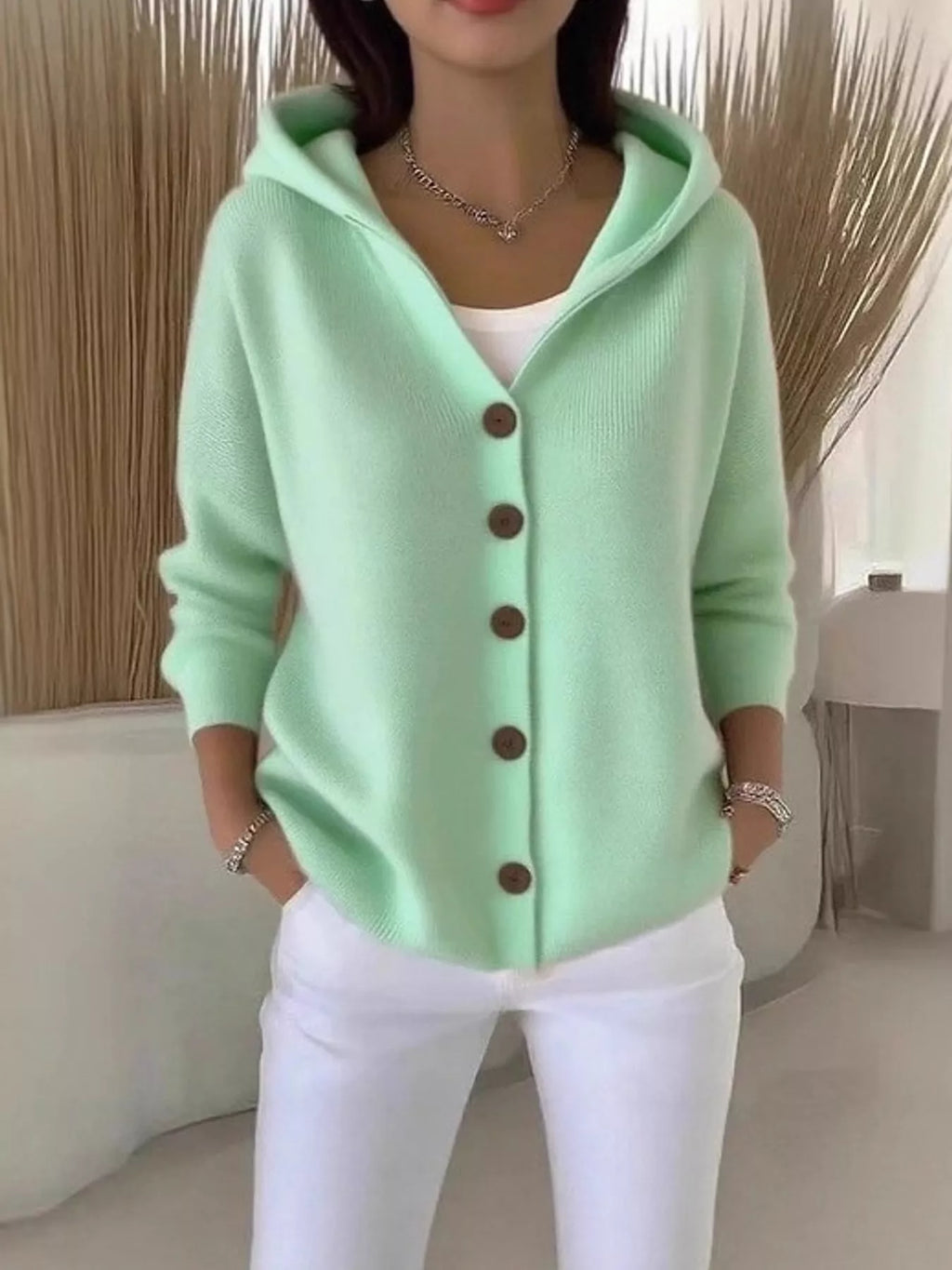 Full Size Hooded Button-Down Knit Cardigan Plus Size
