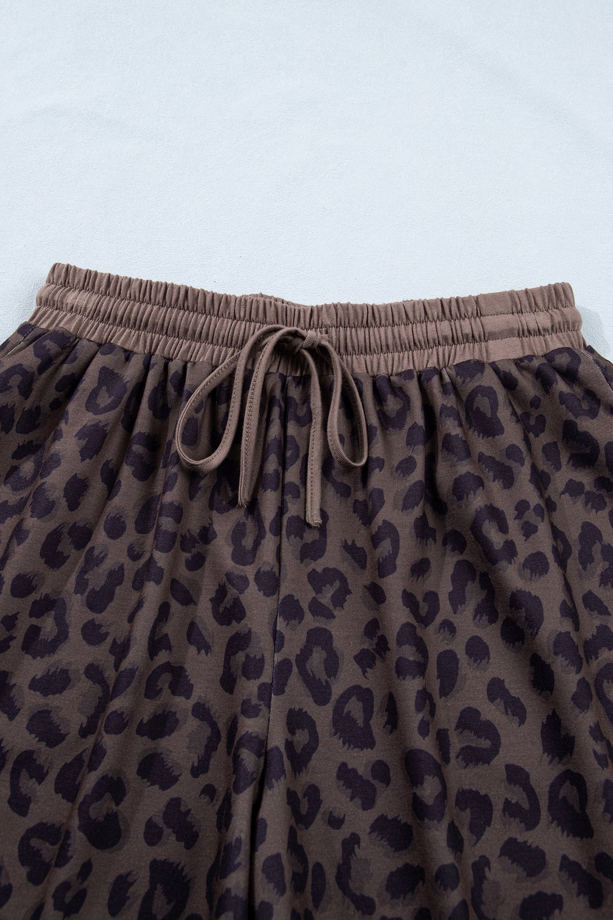 Leopard Collared V-Neck Top & Shorts Set