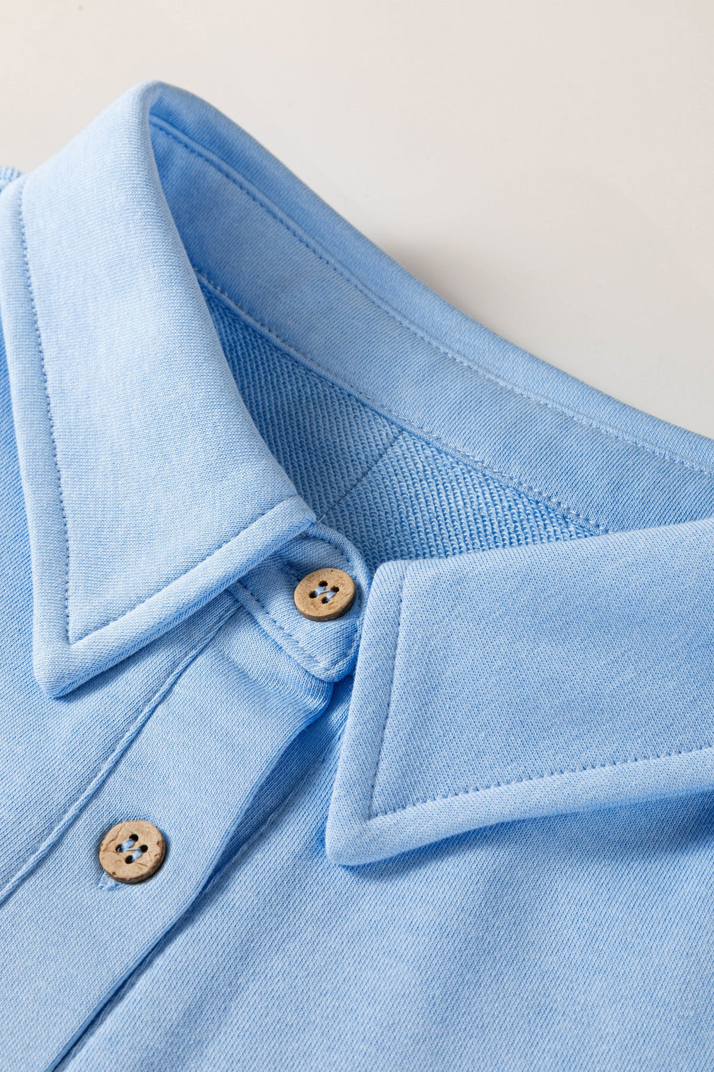 Mist Blue Solid Color Polo Tee Elastic Waist Shorts Plus Size Outfit