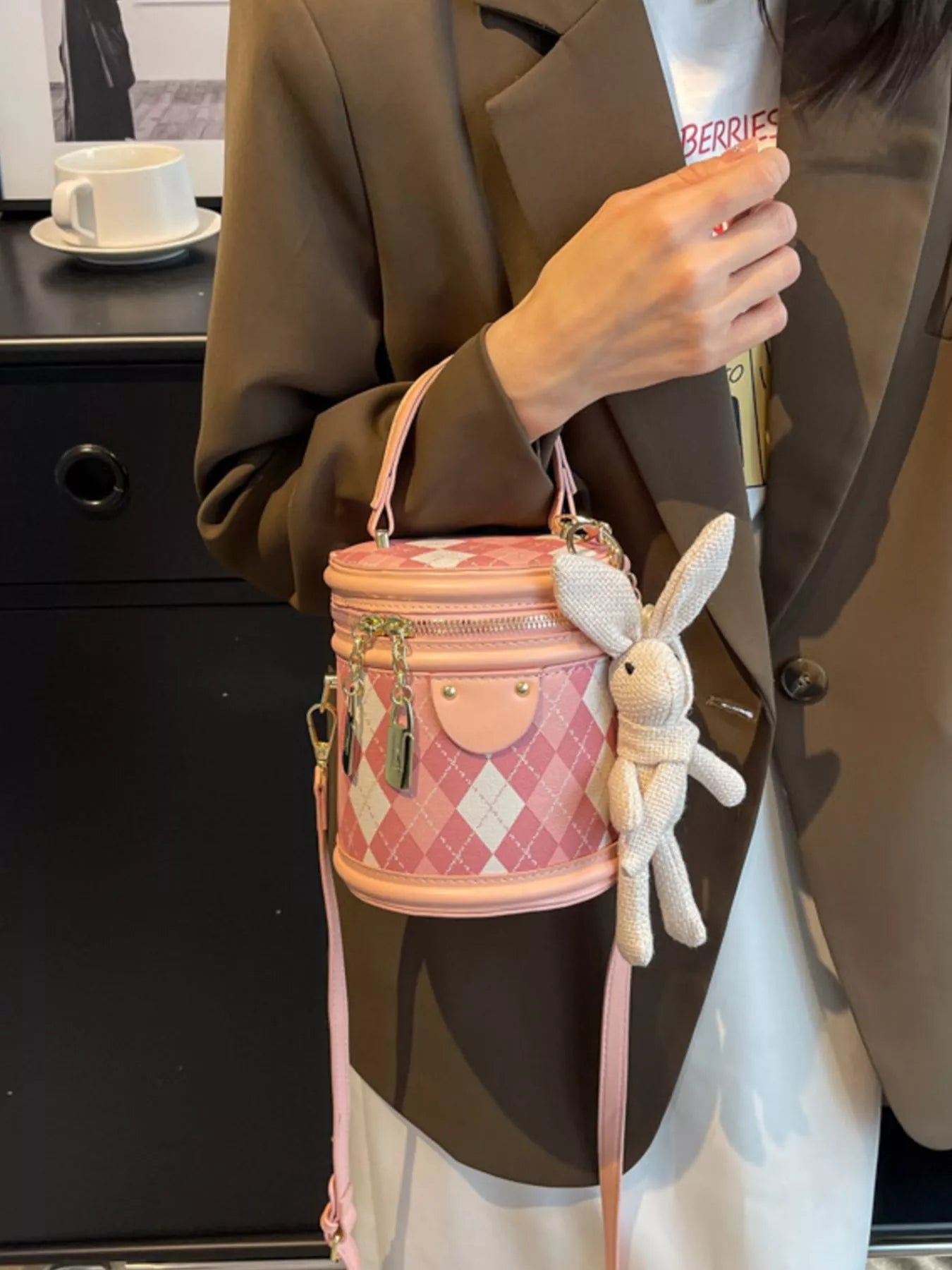 Plaid Bucket Crossbody Bag