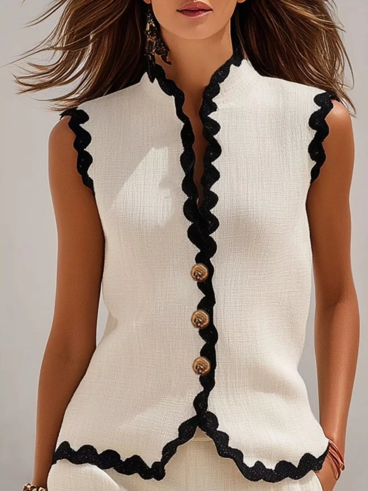 Full Size Contrast Scalloped Trim Sleeveless Top and Shorts Set Plus Size