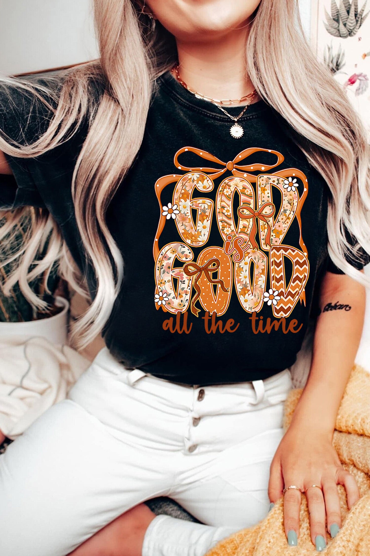 Black GOD IS GOOD Thanksgiving Theme Print Custom Graphic Tee