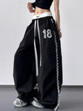 Lace Detail Drawstring Wide Leg Pants