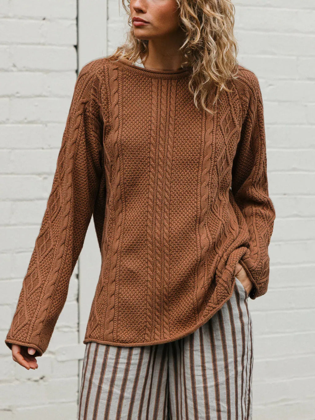 Crew Neck Cable-Knit Sweater