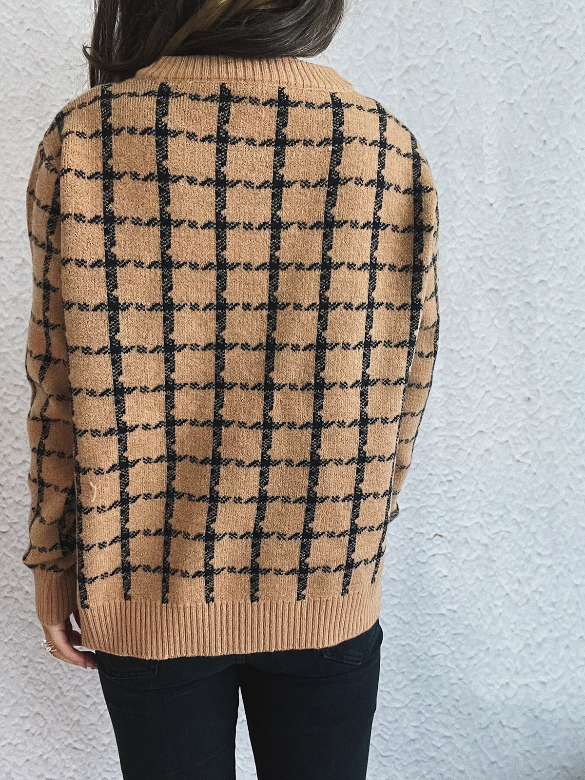 Plaid Zip-Up Cardigan with Gentle Stretch