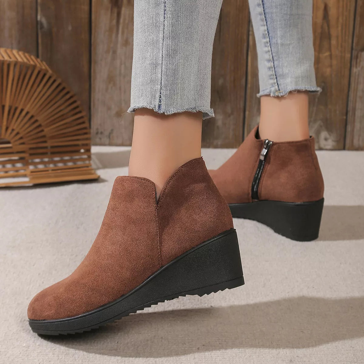 Round Toe Wedge Ankle Boots