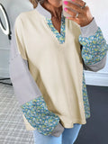 Floral Striped Drop Sleeve Collared Boxy Fit Sweatshirt