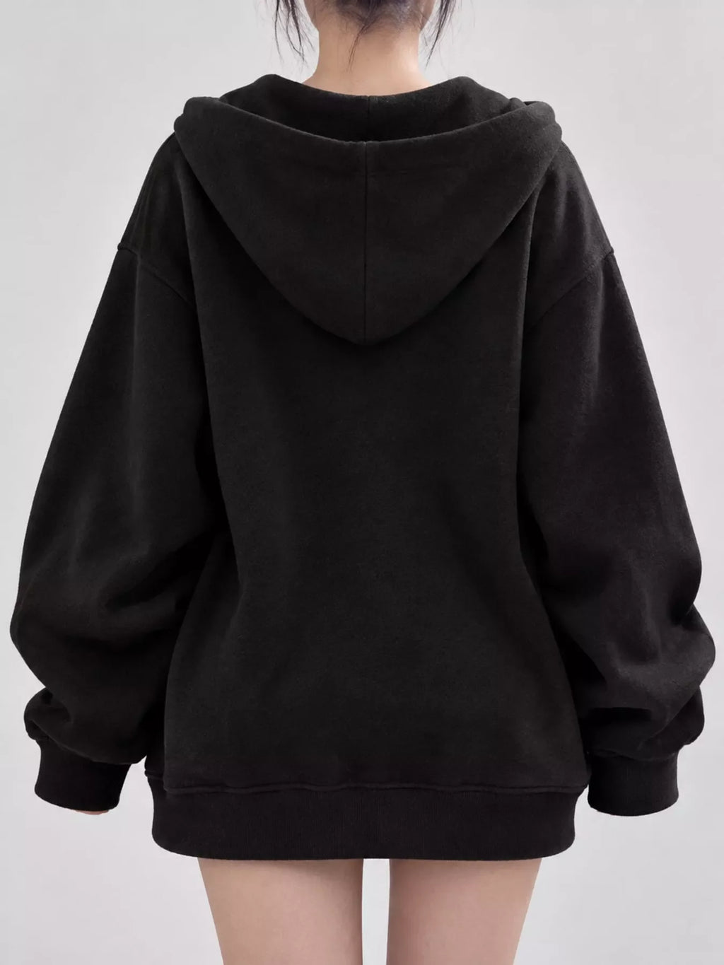 Full Size Zip-Up Dropped Shoulder Hoodie Plus Size