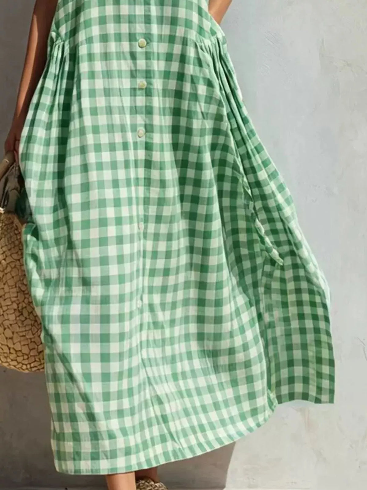 Full Size Sleeveless Gingham Button-Down Midi Dress Plus Size