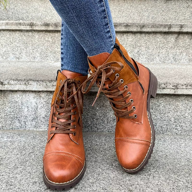 Lace-Up Block Heels Boots