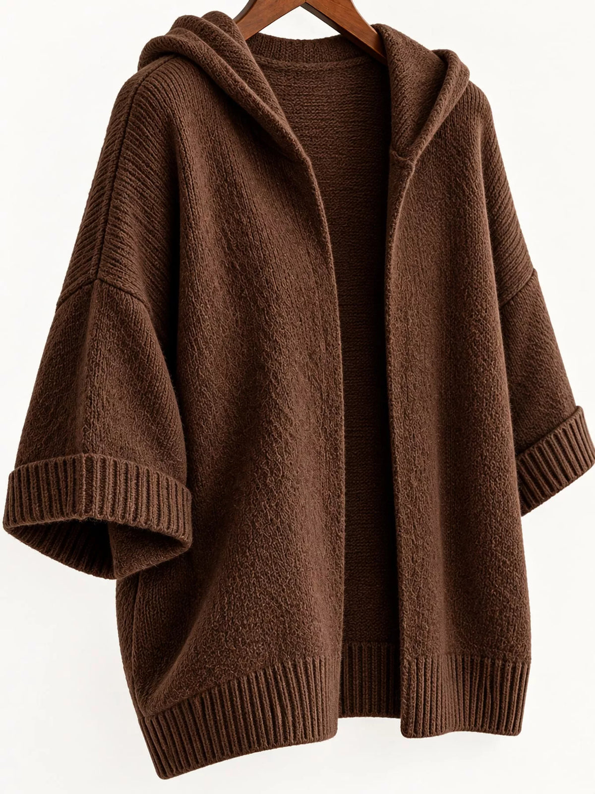 Full Size Hooded Open-Front Knit Cardigan Plus Size
