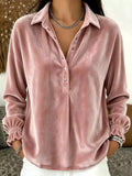 Velvet Snap Down Long Sleeve Blouse
