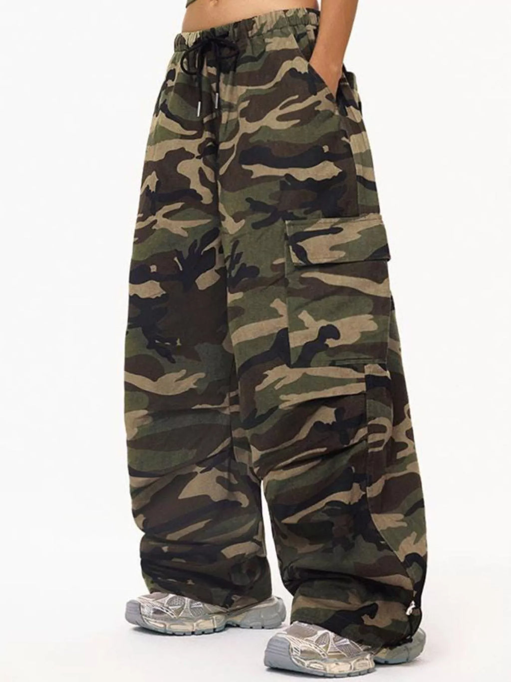 Camouflage Cargo Pants with Drawstring Waist