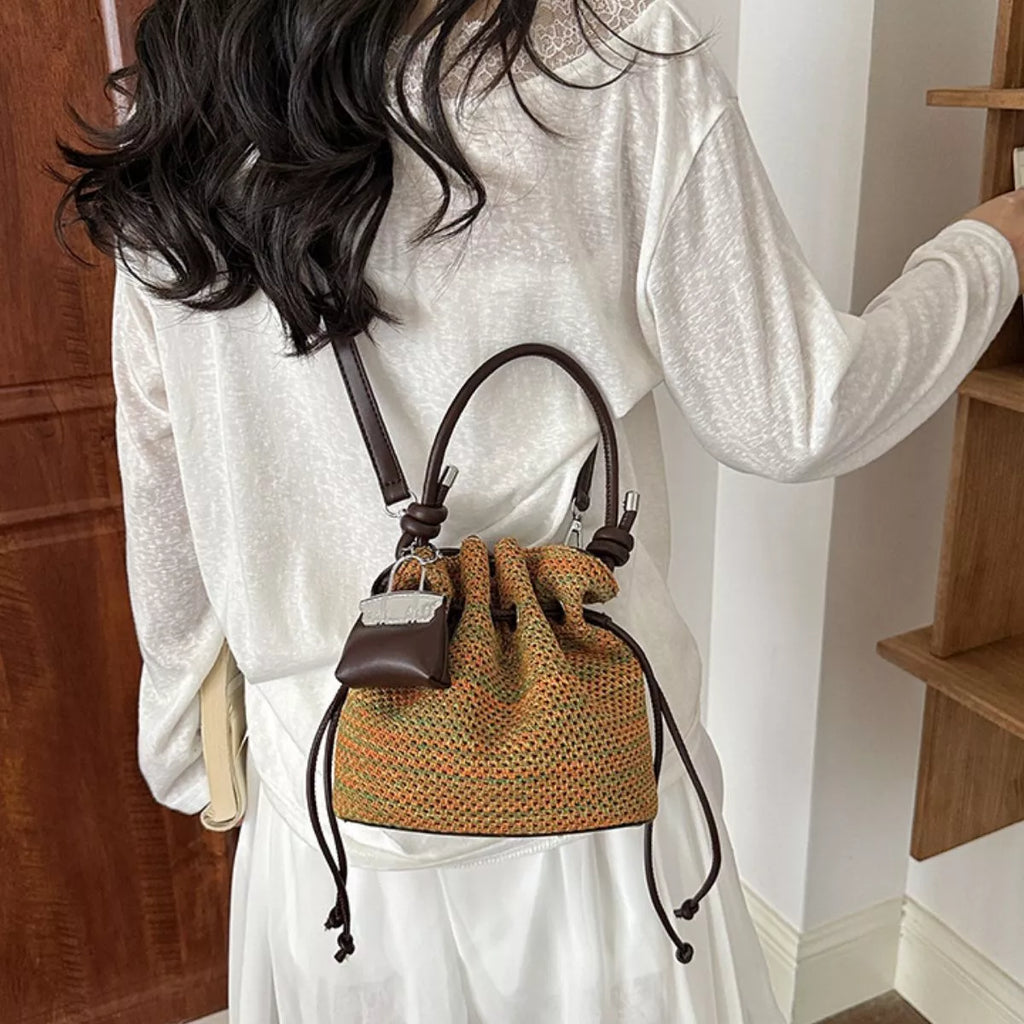 Woven Drawstring Crossbody Bag