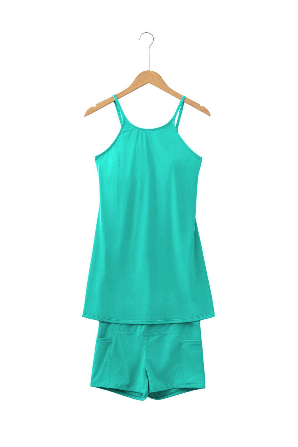 Bright Pink Solid Color Tunic Tank Dress Athletic Shorts Two Piece Set