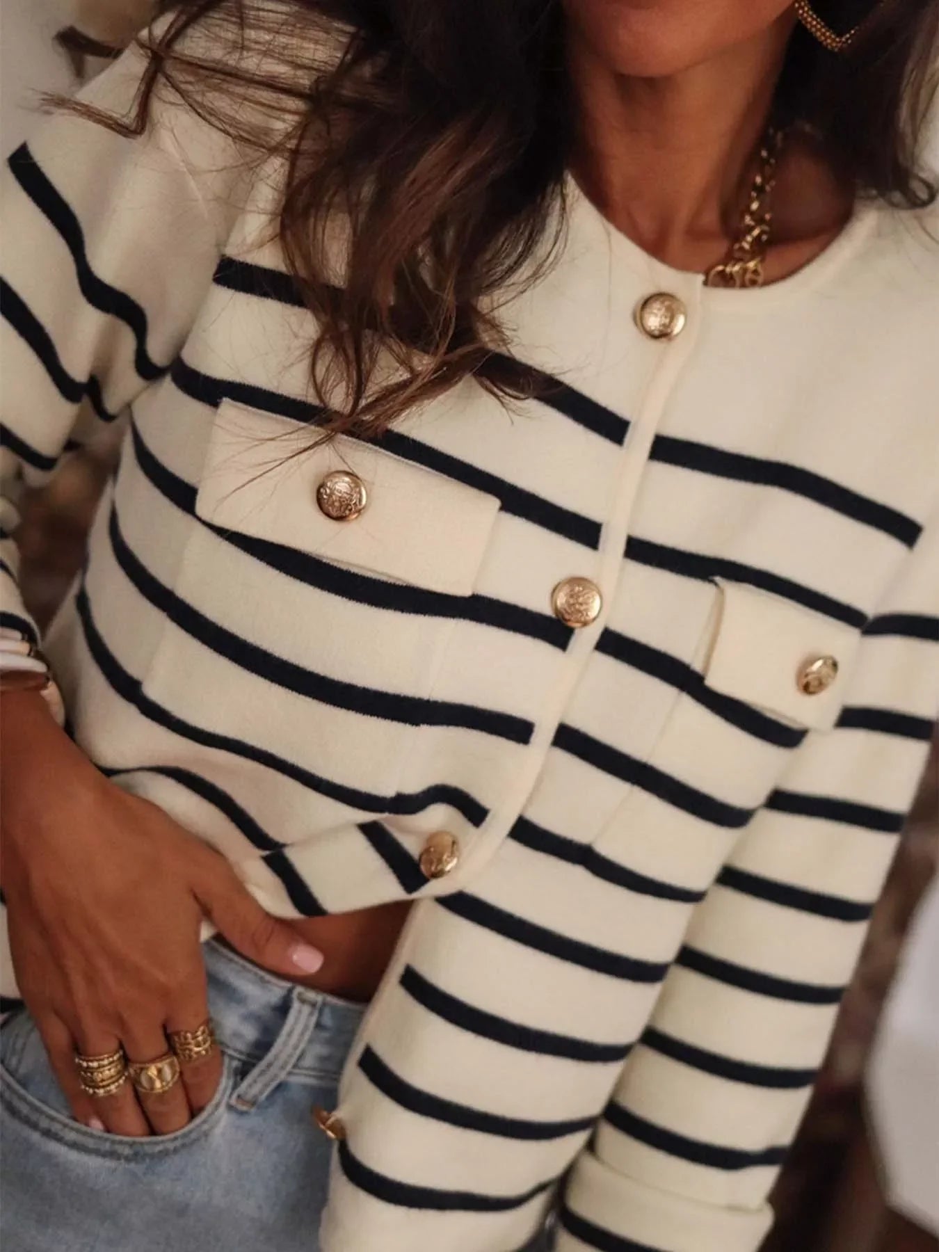 Striped Button-Front Cardigan