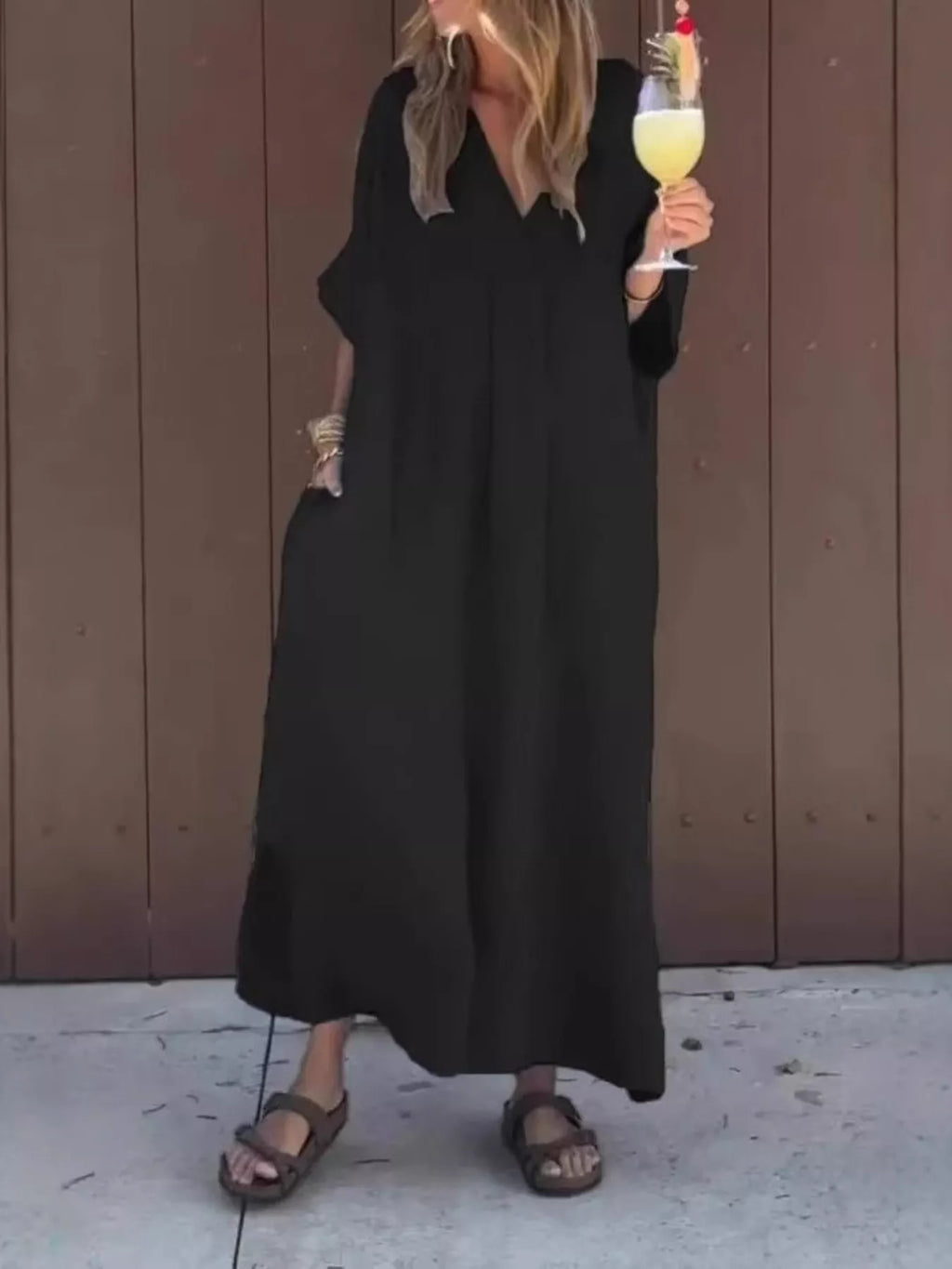Full Size V-Neck Maxi Dress with Flowy Silhouette Plus Size