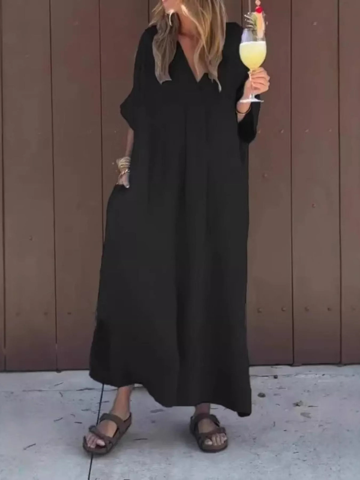 Full Size V-Neck Maxi Dress with Flowy Silhouette Plus Size