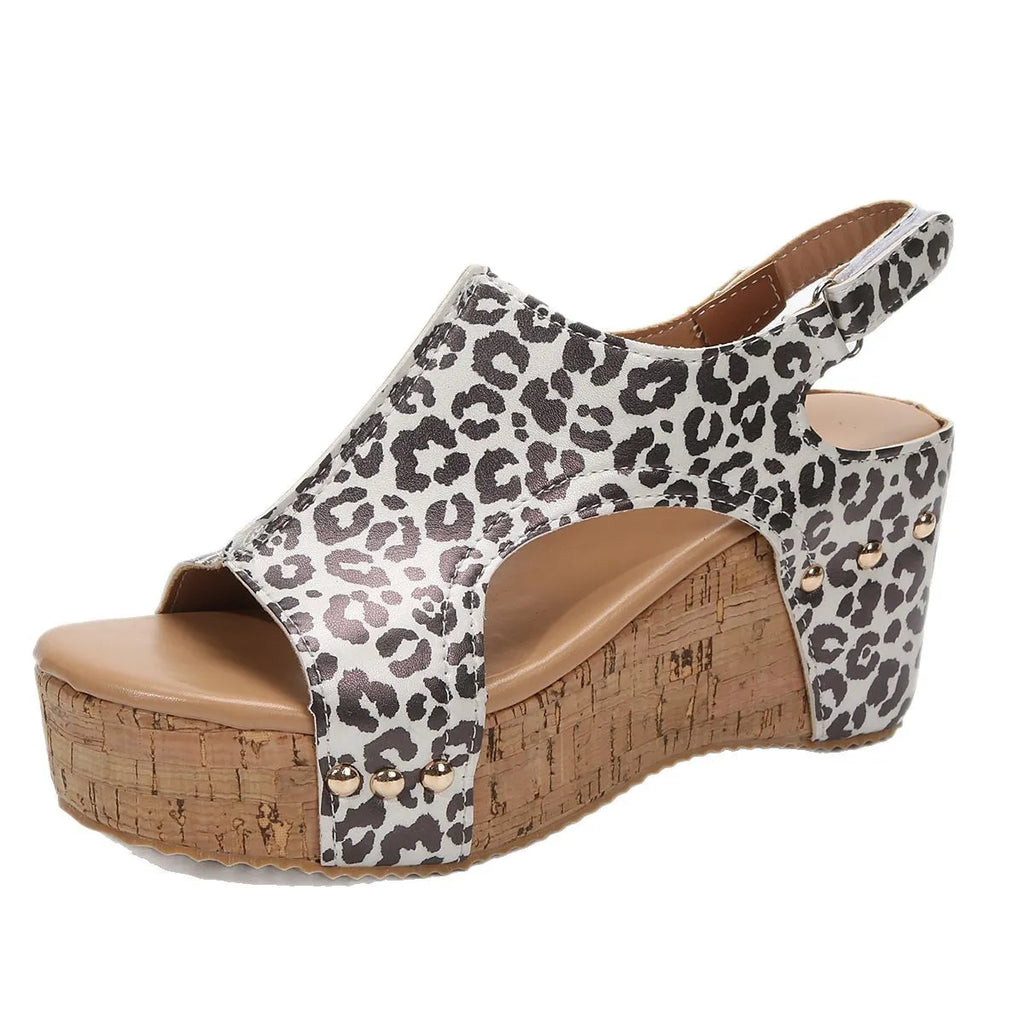 Leopard Peep Toe Wedge Sandals
