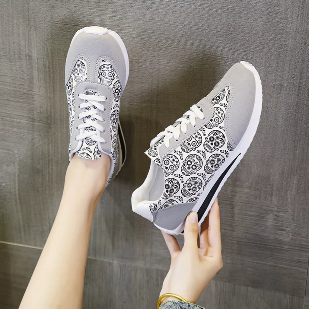 Skull Print Lace-Up Sneakers