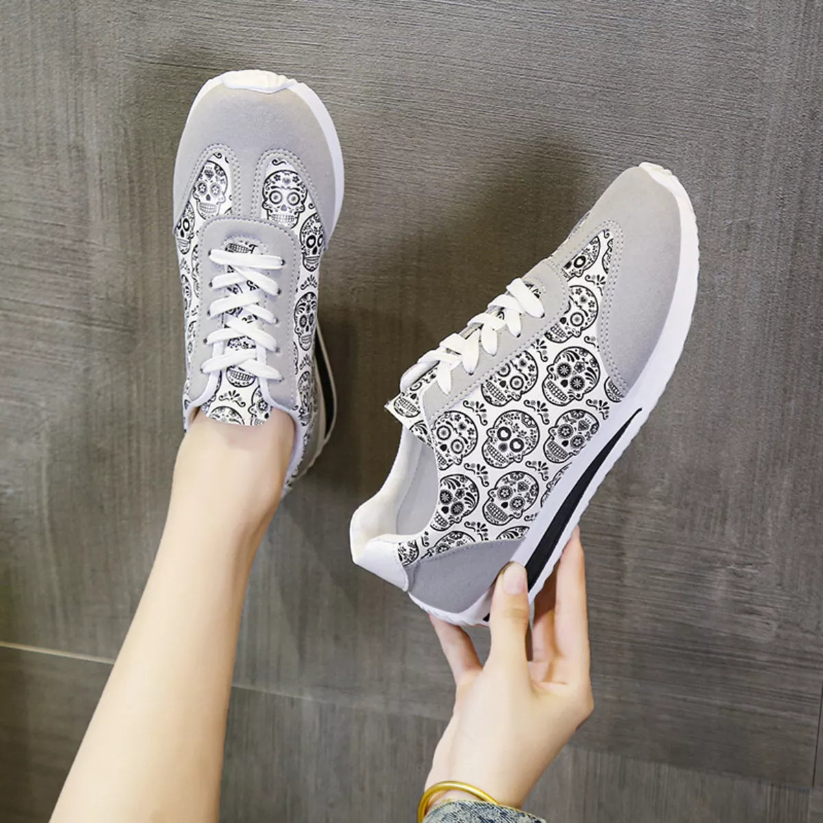 Skull Print Lace-Up Sneakers