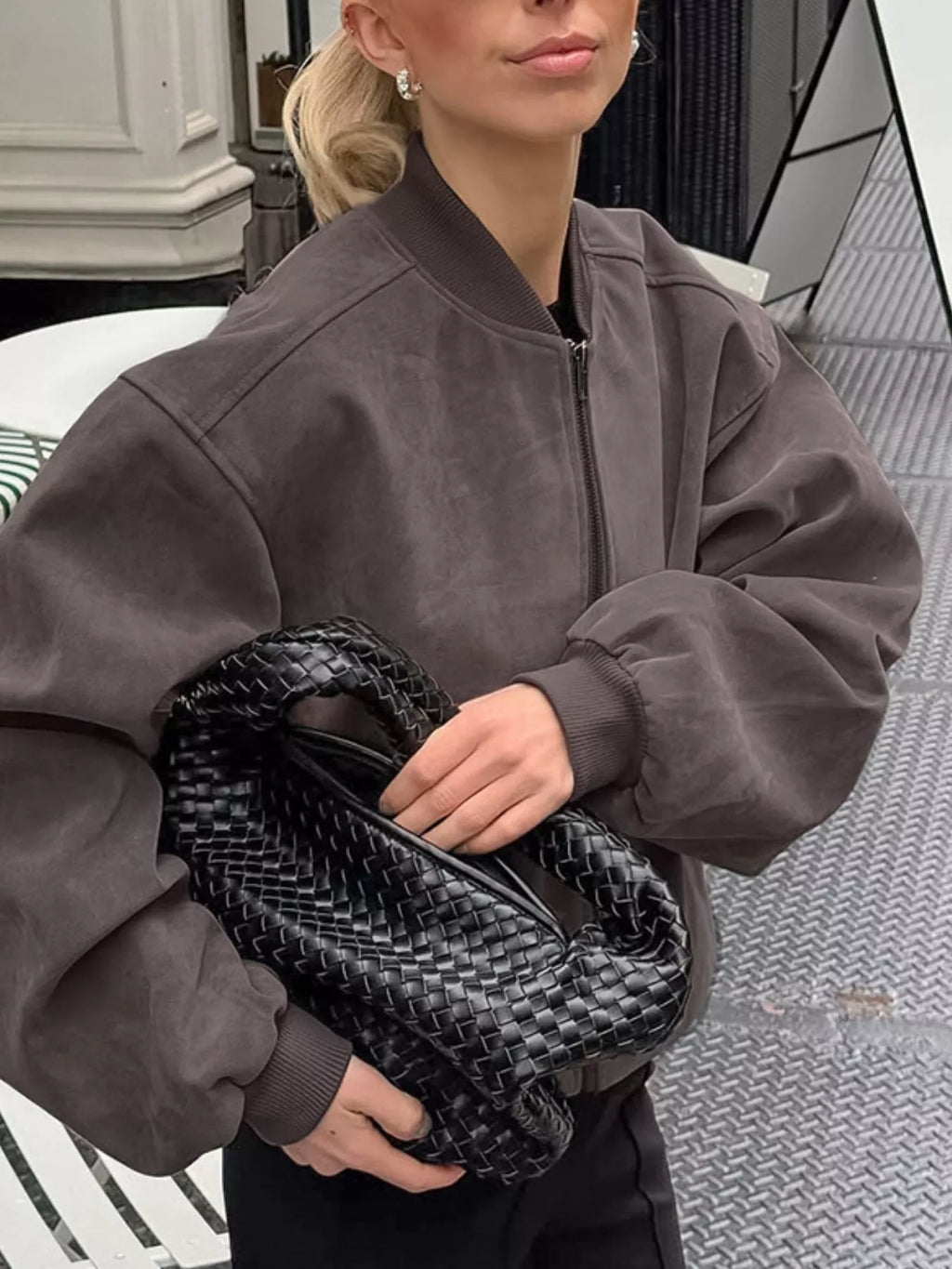 Zip Up Dropped Shoulder Jacket