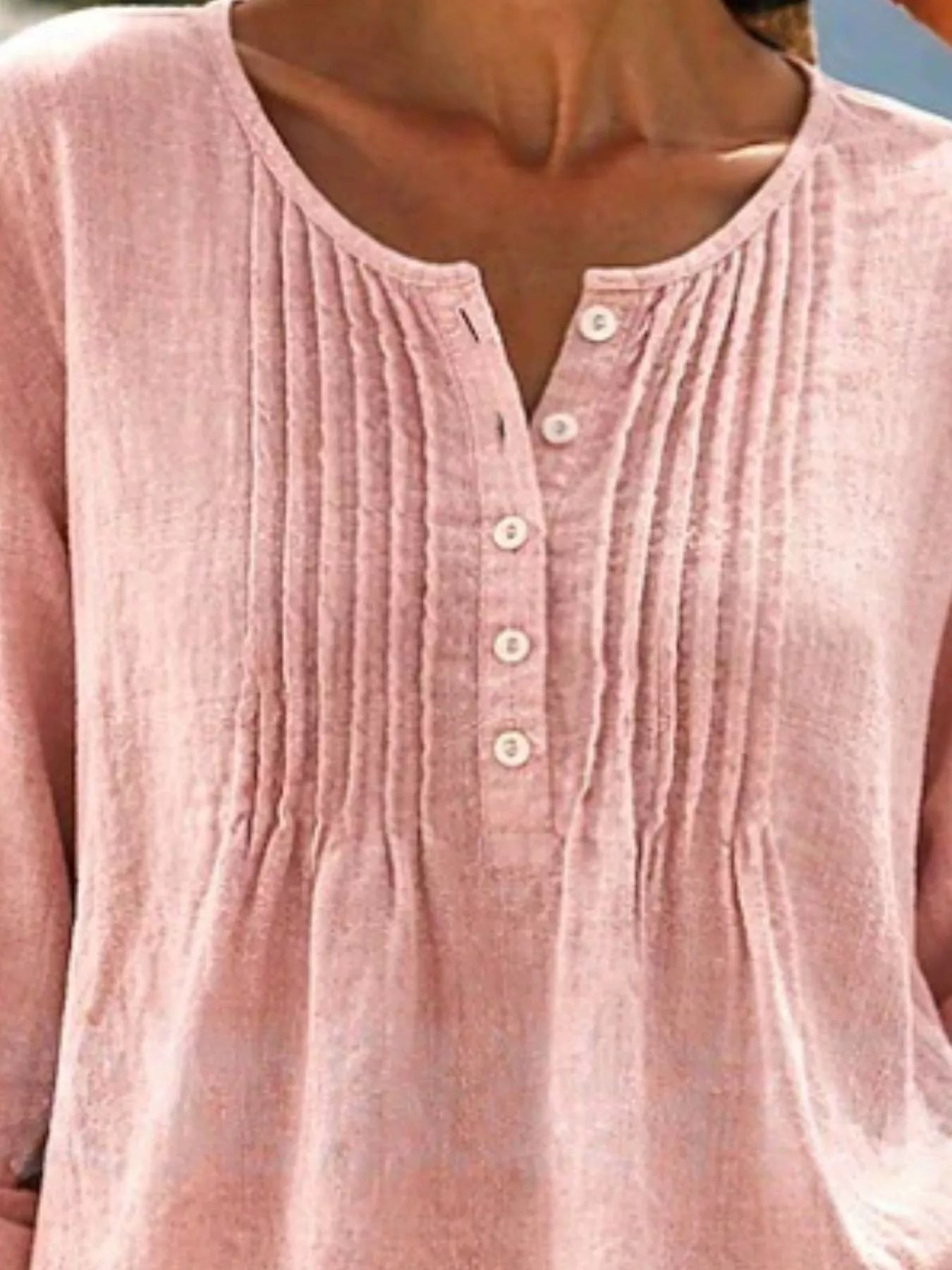 Casual Button Detail Long Sleeve Linen Shirt