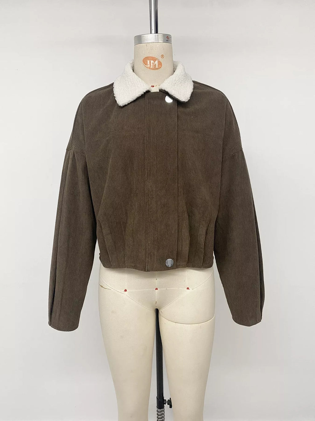 Contrast Sherpa Collar Corduroy Zip Up Jacket