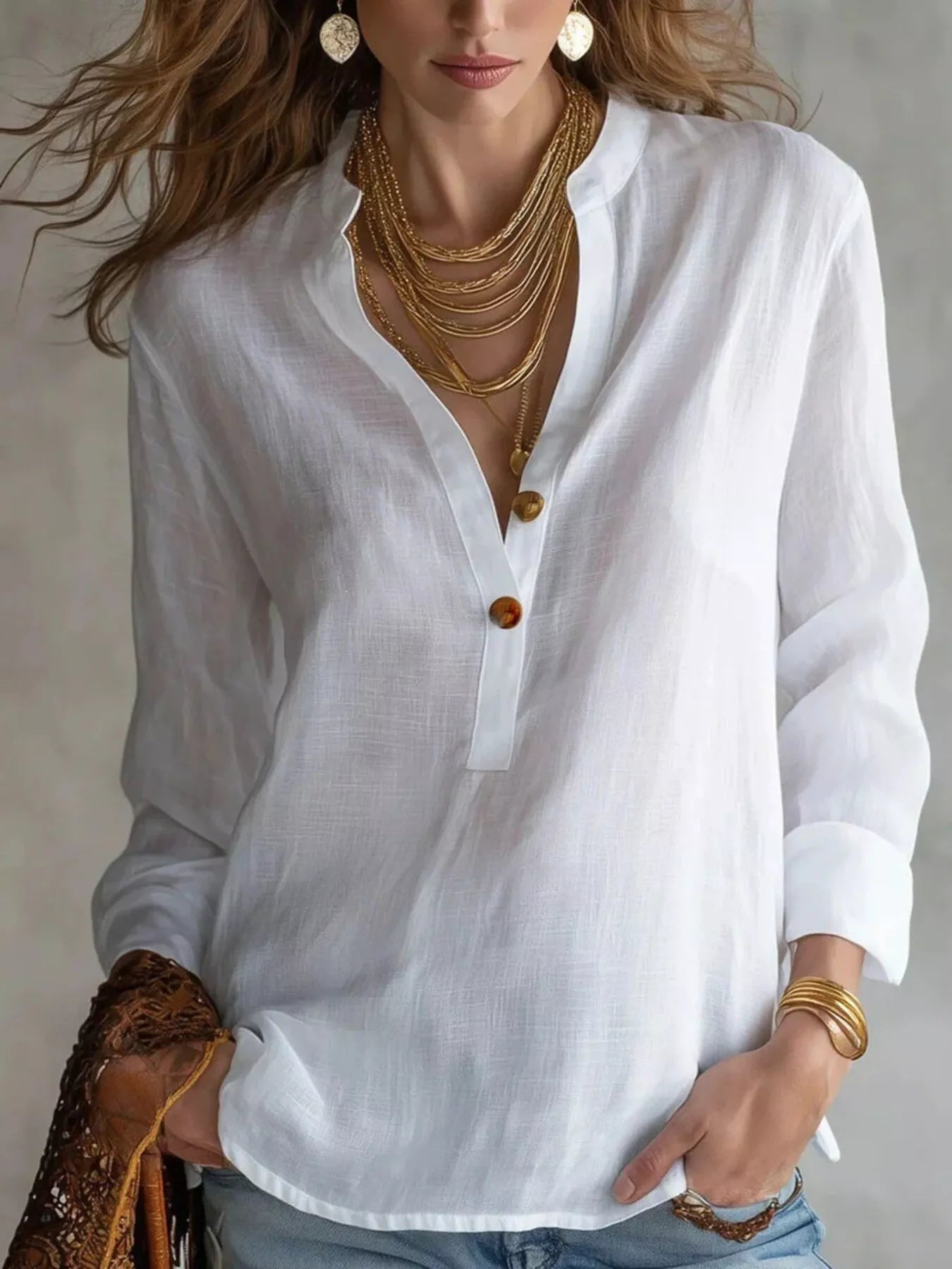 Button Detail Long Sleeve Shirt