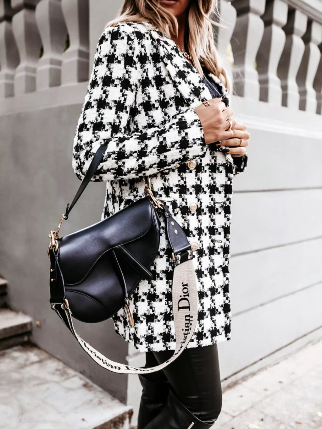 Plaid Tweed Double-Breasted Coat