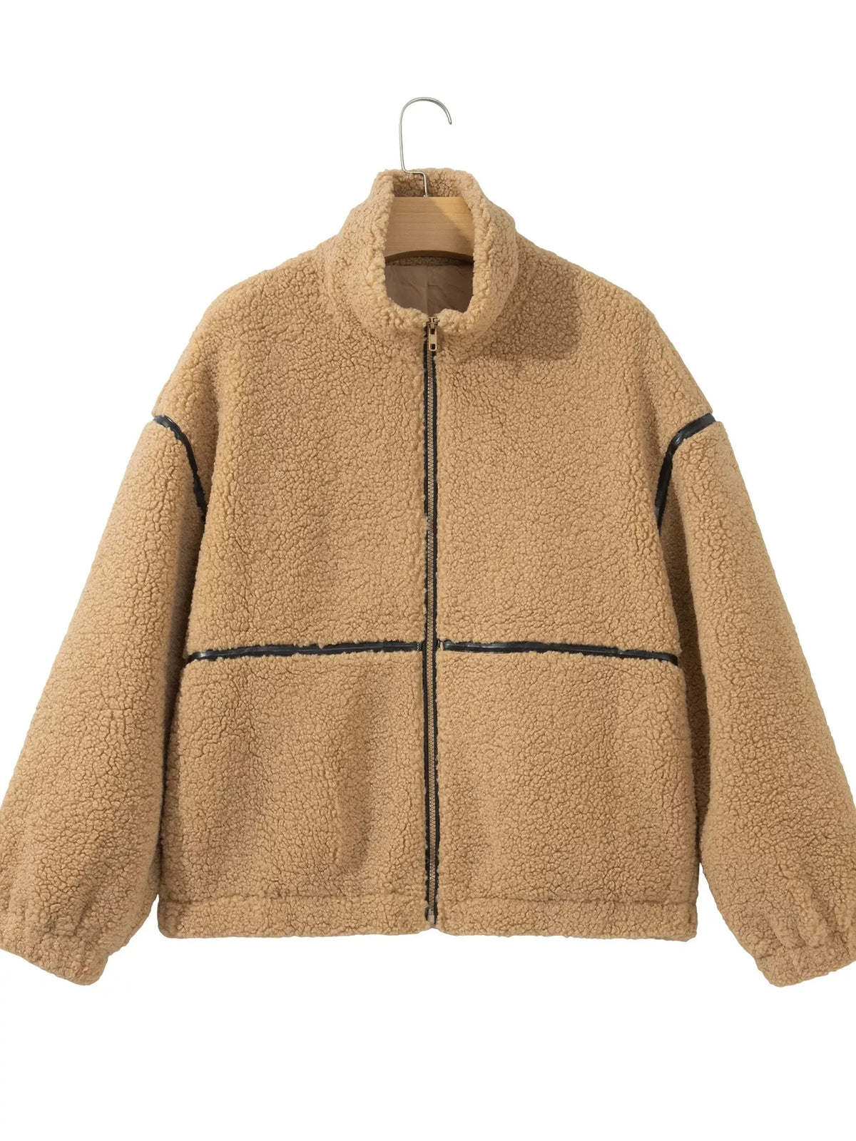 Drop Shoulder Collar Long Sleeve Fleece Regular Fit Jacket