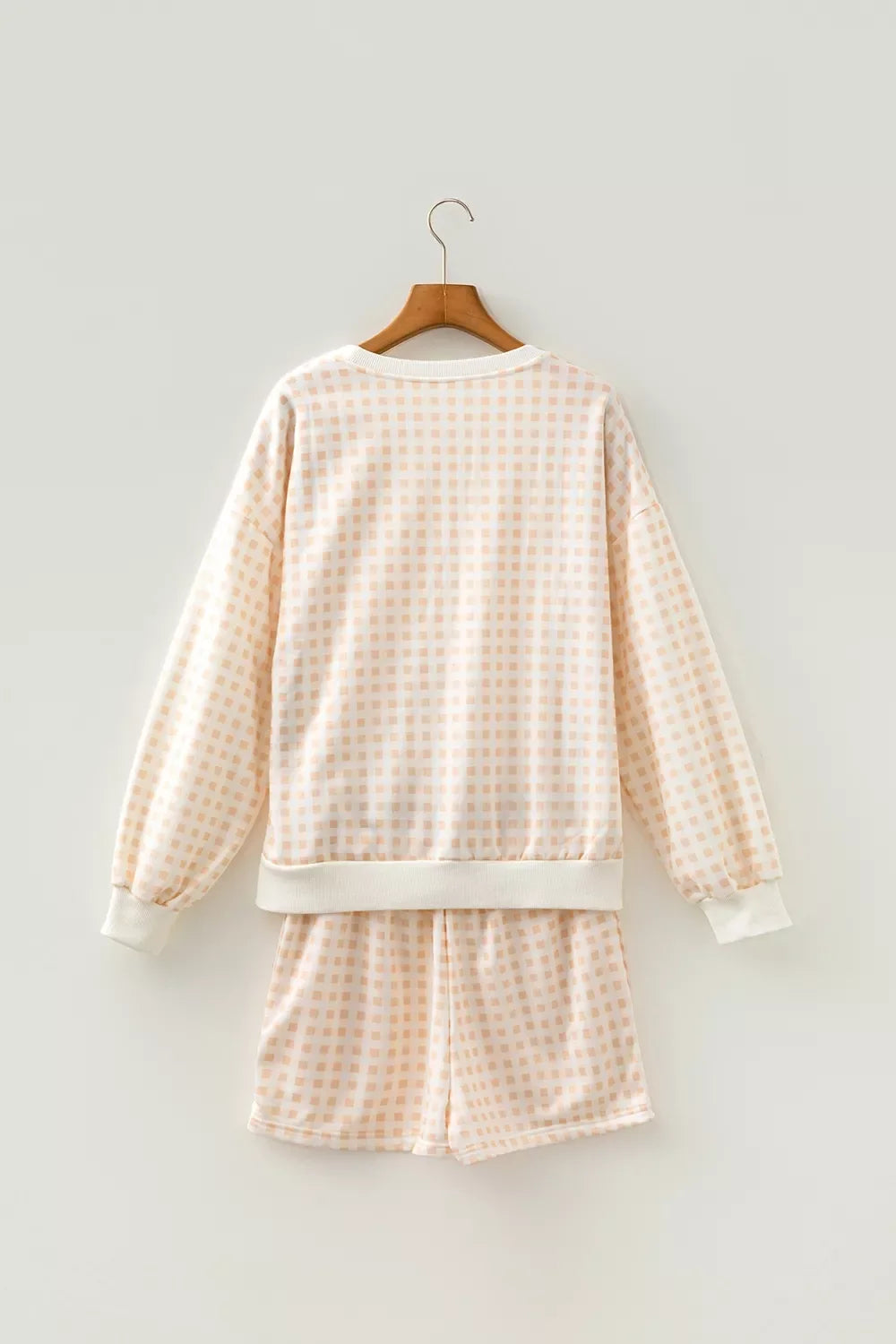 Gingham Long Sleeve Sweatshirt and Shorts Set