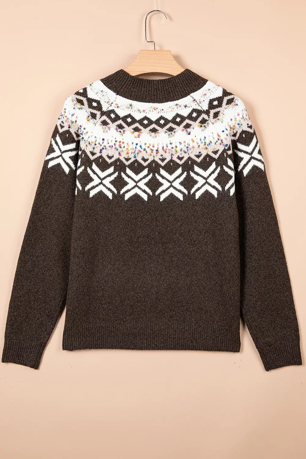 Geometric Round Neck Sweater with Colorful Confetti Accents