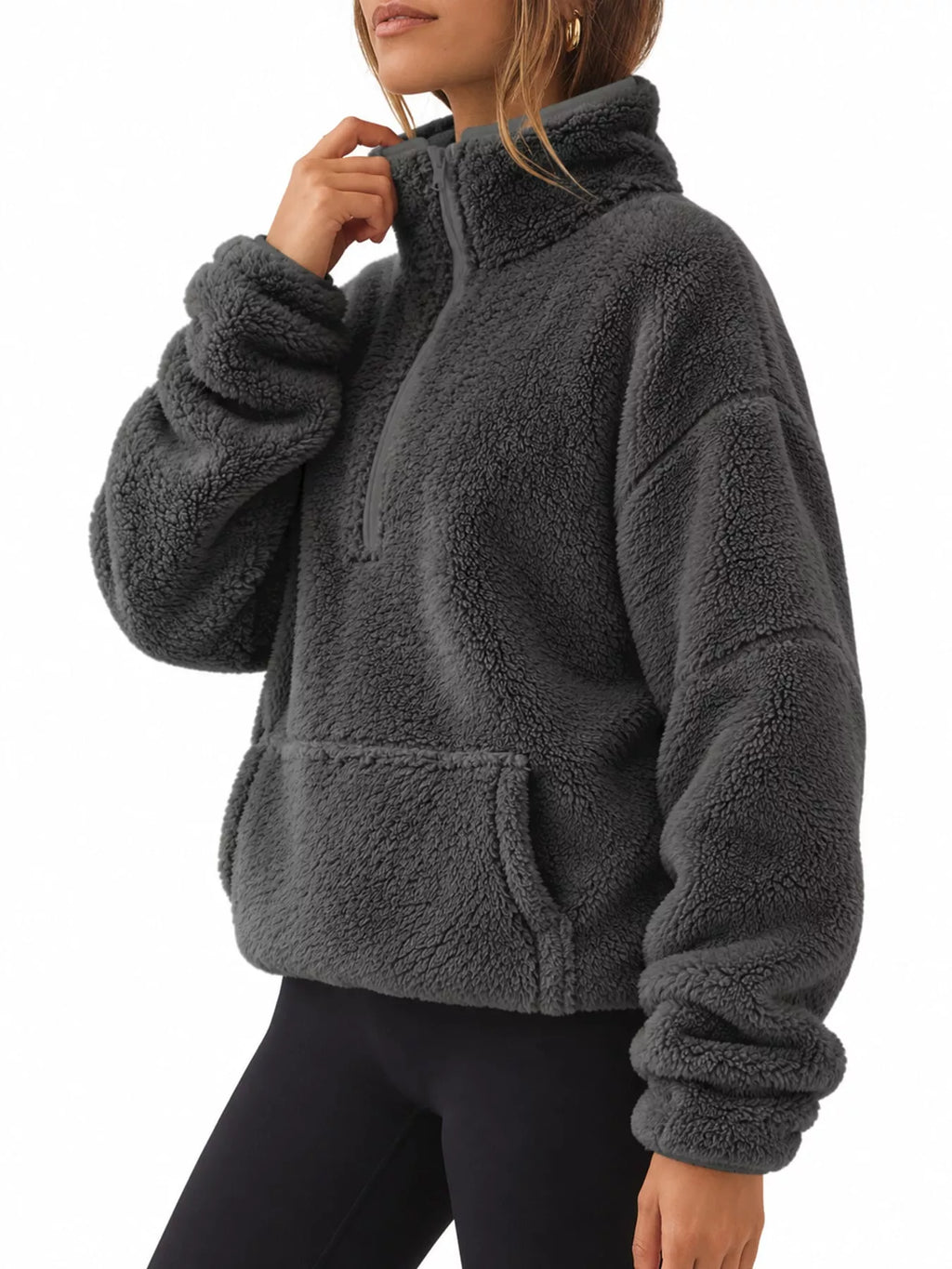 Full Size Sherpa Quarter-Zip Turtleneck Sweatshirt Plus Size
