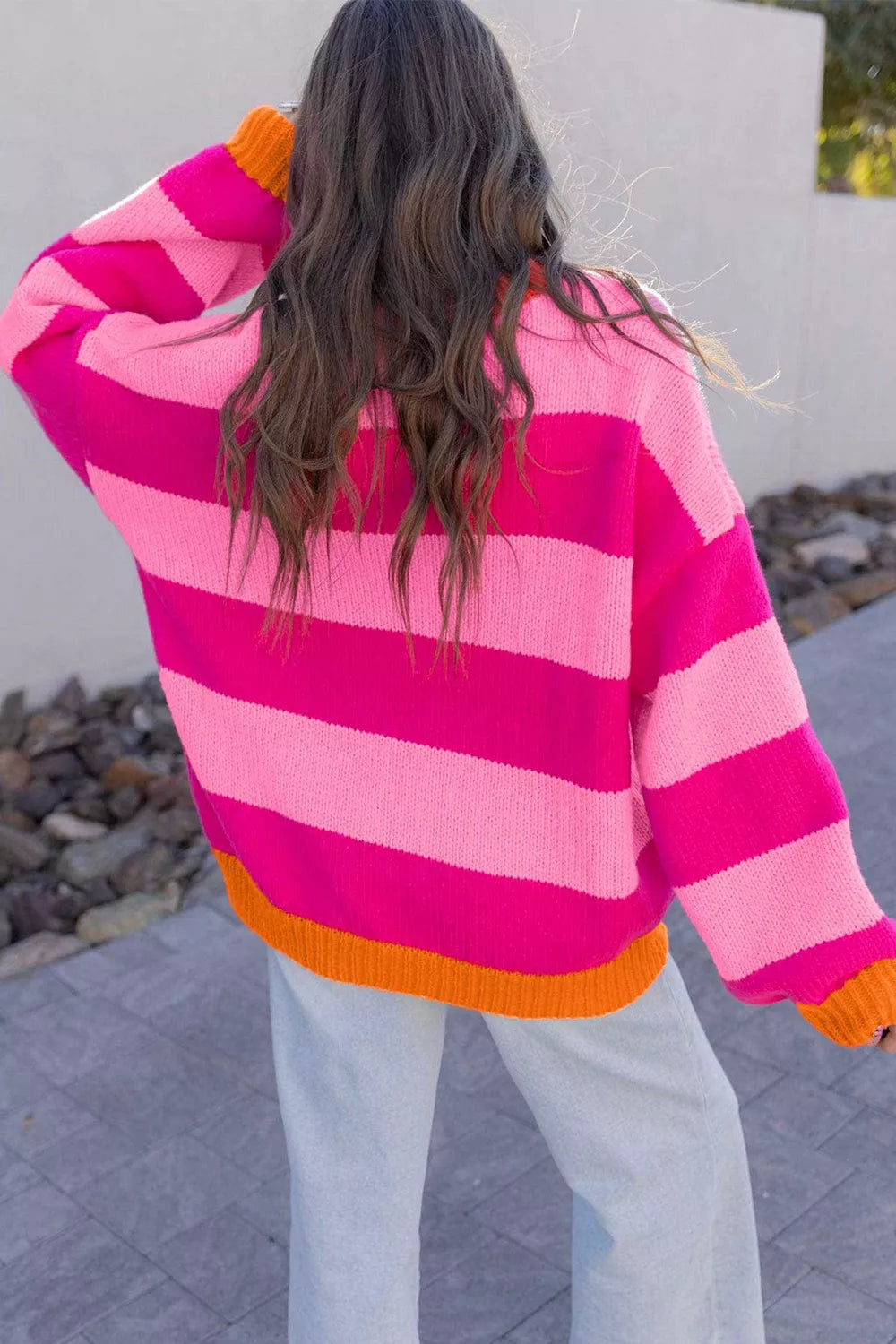 Color-Block Striped Dropped Shoulder Sweater
