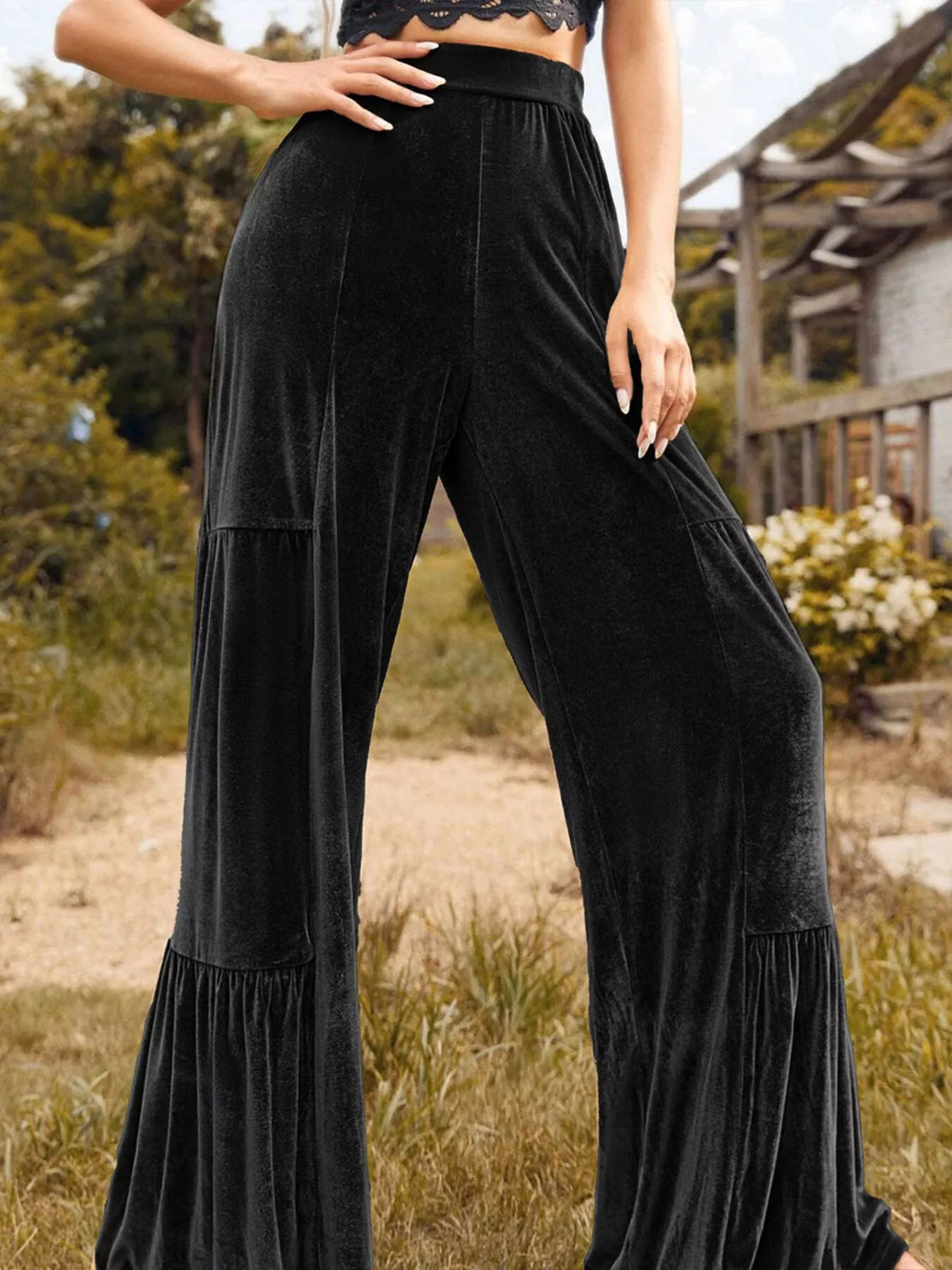 Velvet High Waist Wide Leg Pants