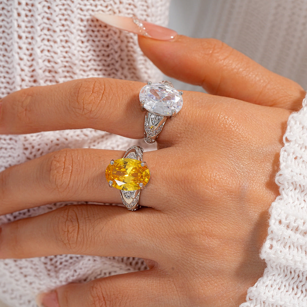 Natural Yellow Crystal Adjustable Ring S925 Silver Plated Fashion Women Finger Jewelry For Daily Dating Banquet Party Occasions
