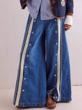 Wide-Leg Side Snap Button Jeans