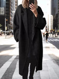 Full Size Lapel Collar Wool Blend Longline Coat Plus Size