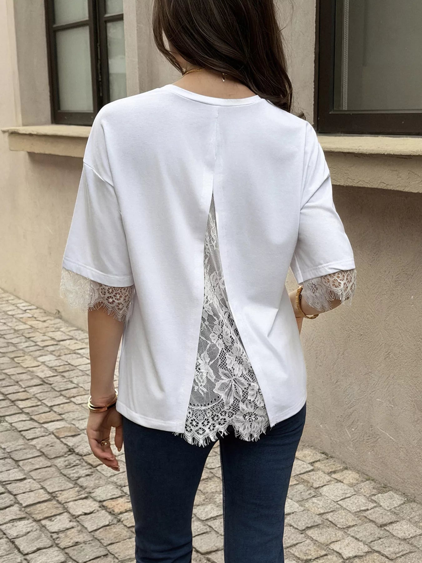 Lace Trimmed Casual T-Shirt