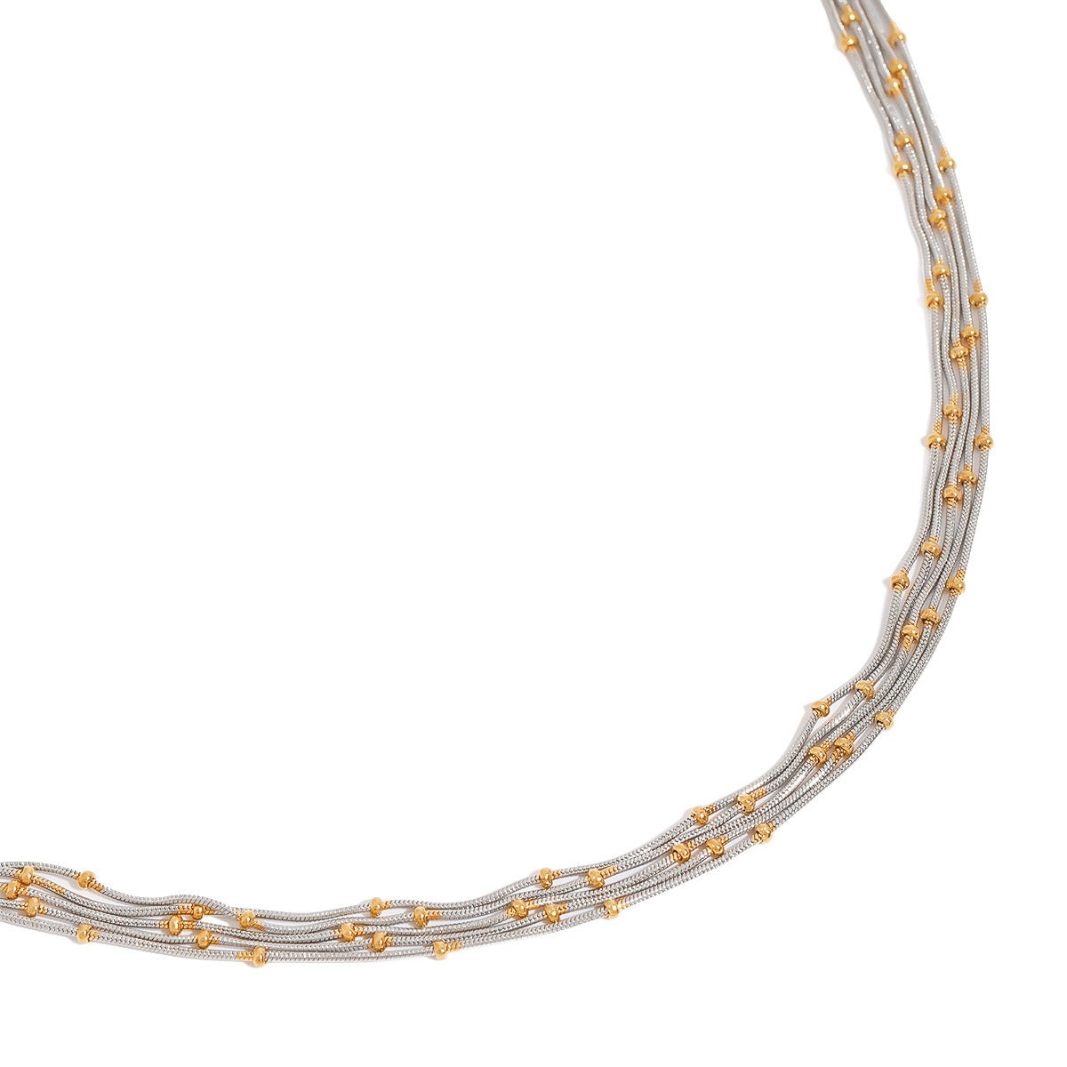 18K gold multi-layer chain with round beads design exquisite and fashionable necklace