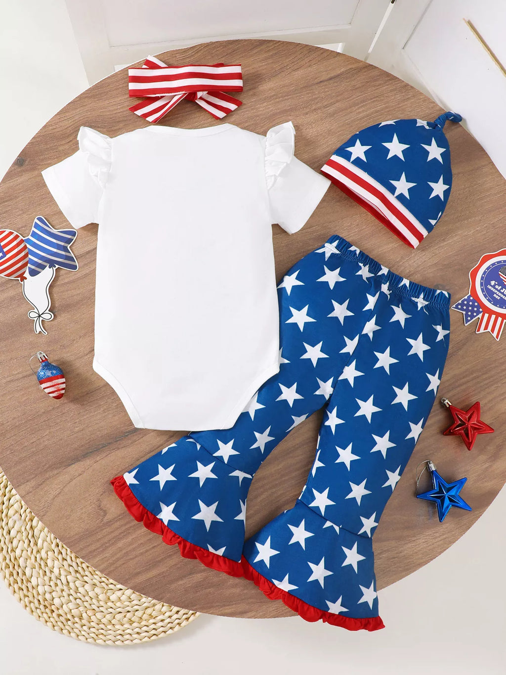 Children's Patriot Letter Bodysuit and Flare Pants 4 Piece Set