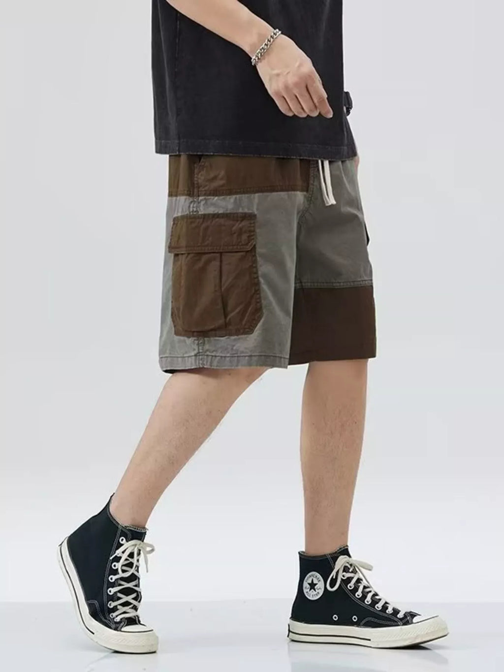 Men's Plus Size Two-Tone Cargo Shorts with Drawstring