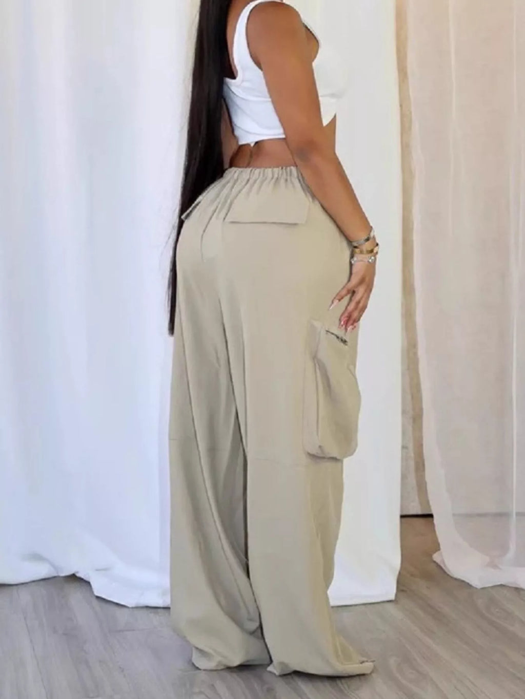 Drawstring Cargo Pants with Zipper Accents