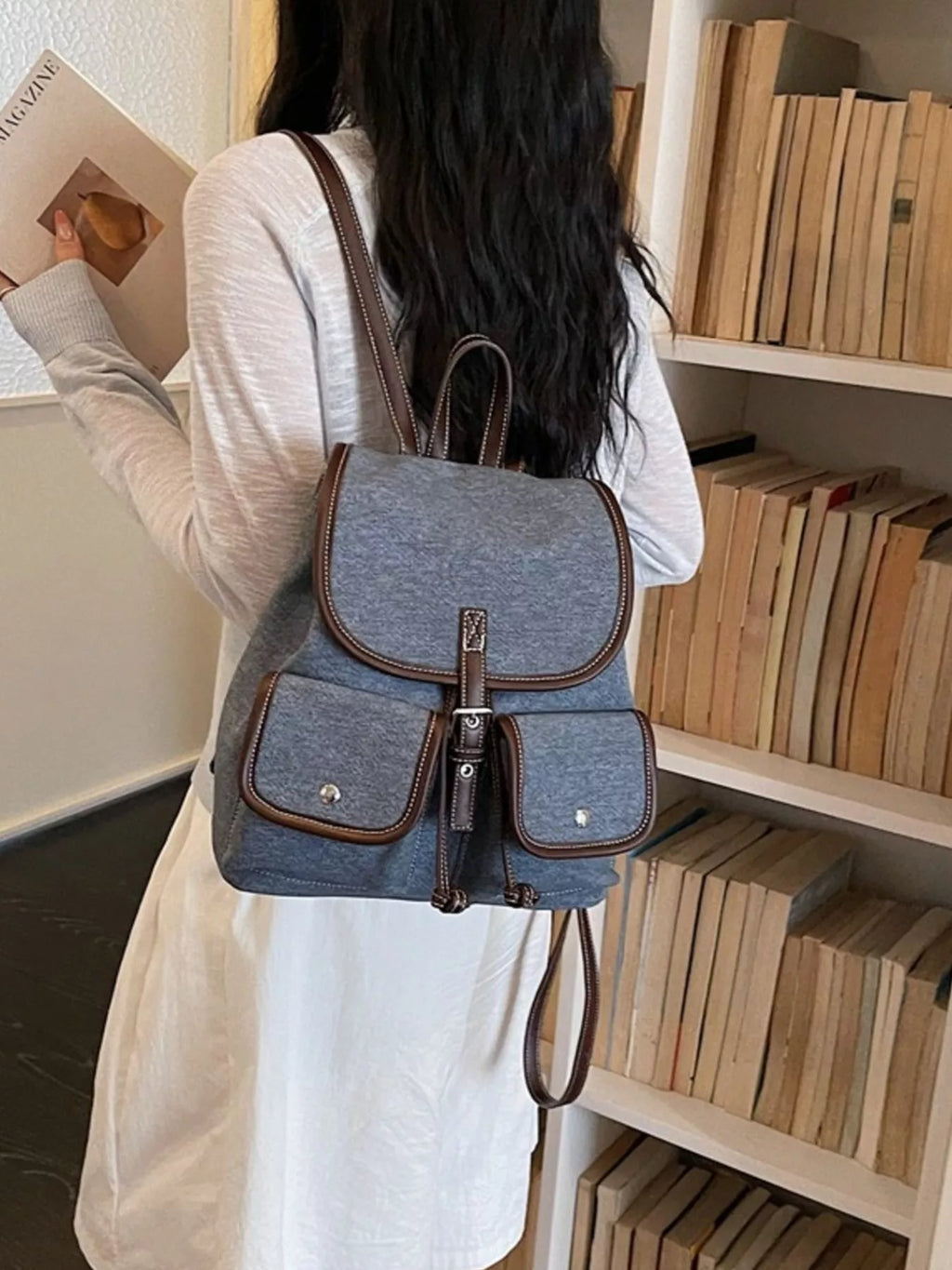 Casual Denim Flap Backpack Bag