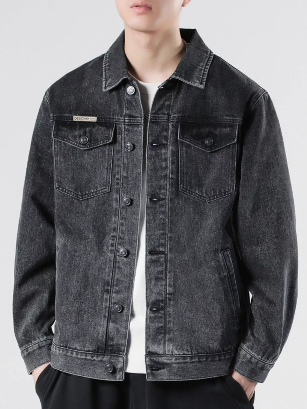 Men's Plus Size Button Up Wash Denim Jacket
