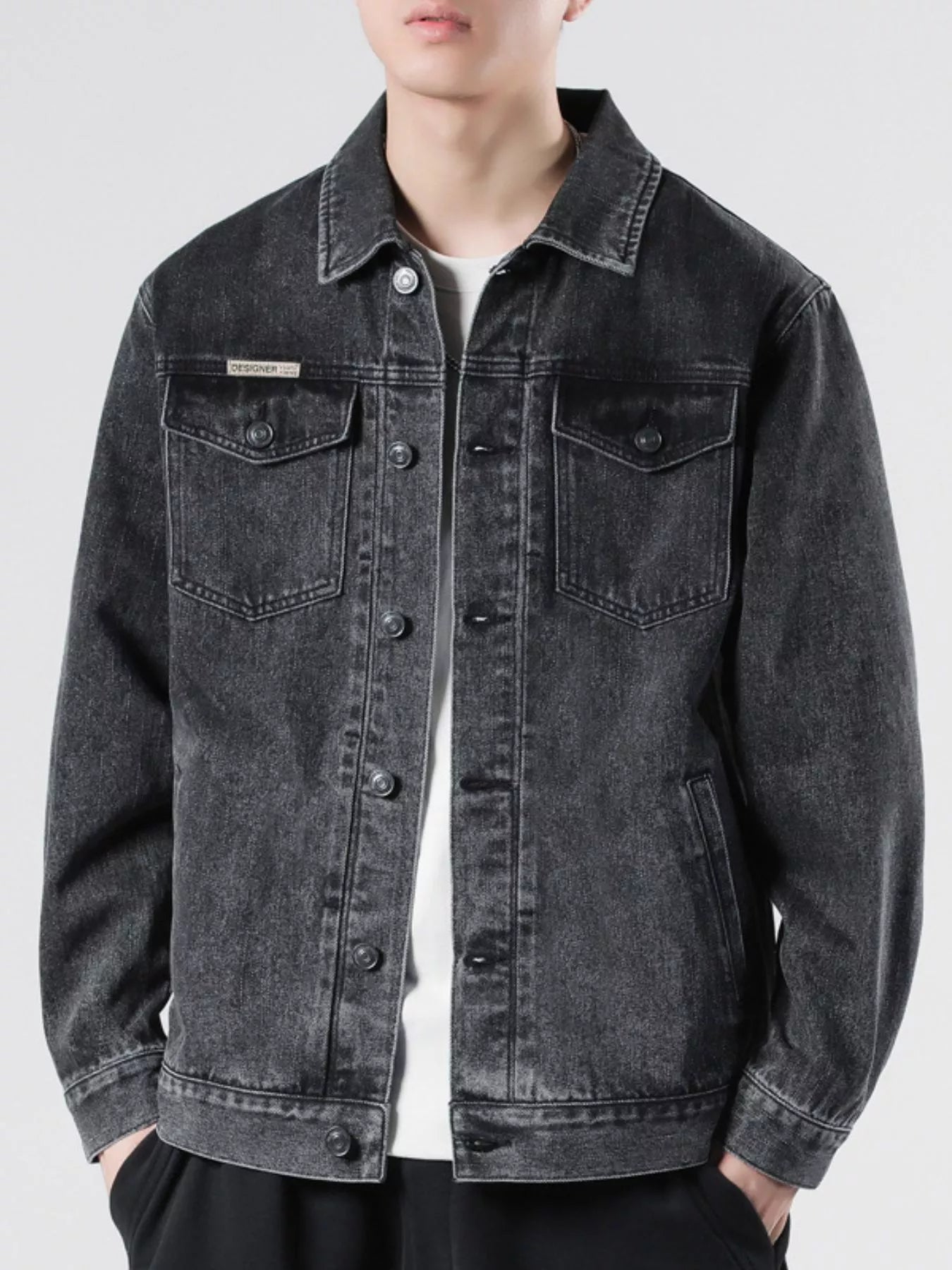 Men's Plus Size Button Up Wash Denim Jacket