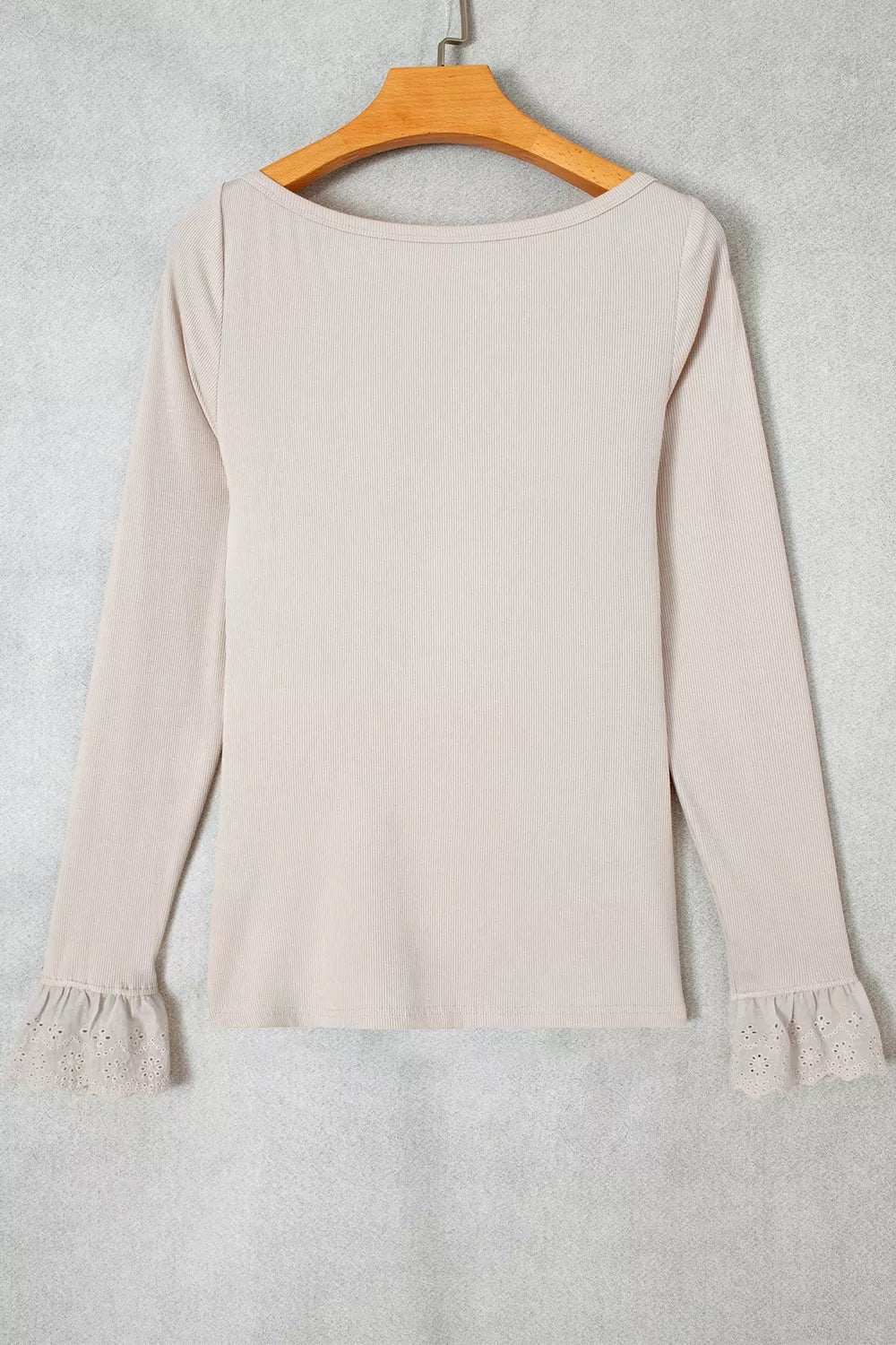 Lace Cuff Patchwork Round Neck Long Sleeve Top