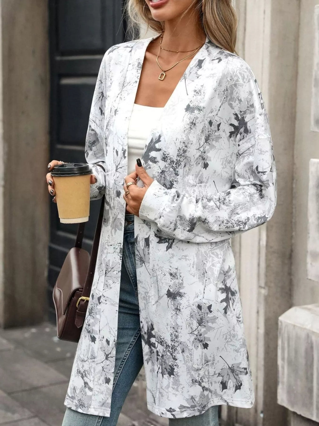 Printed Open Front Cardigan