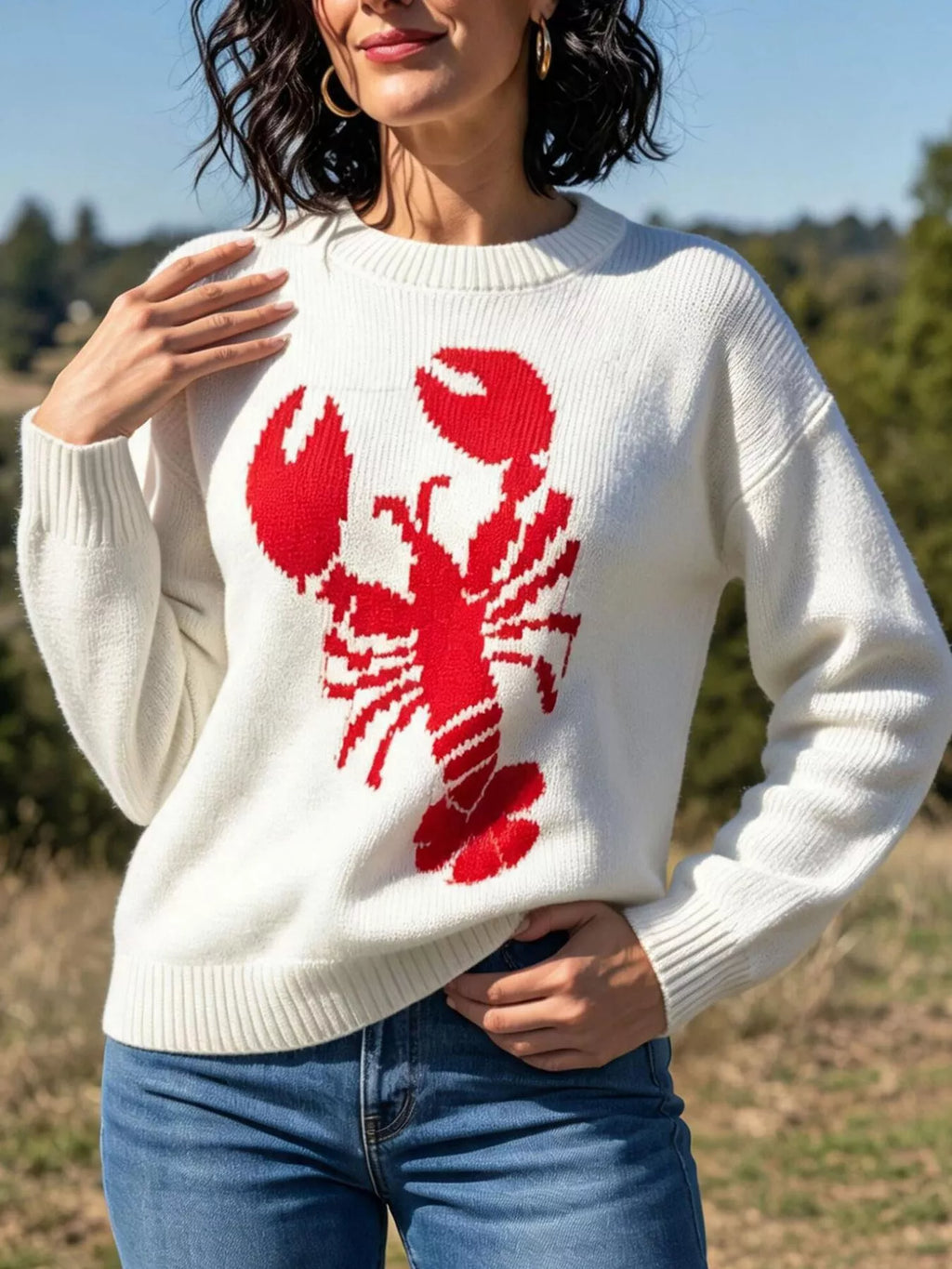 Lobster Graphic Crew Neck Sweater